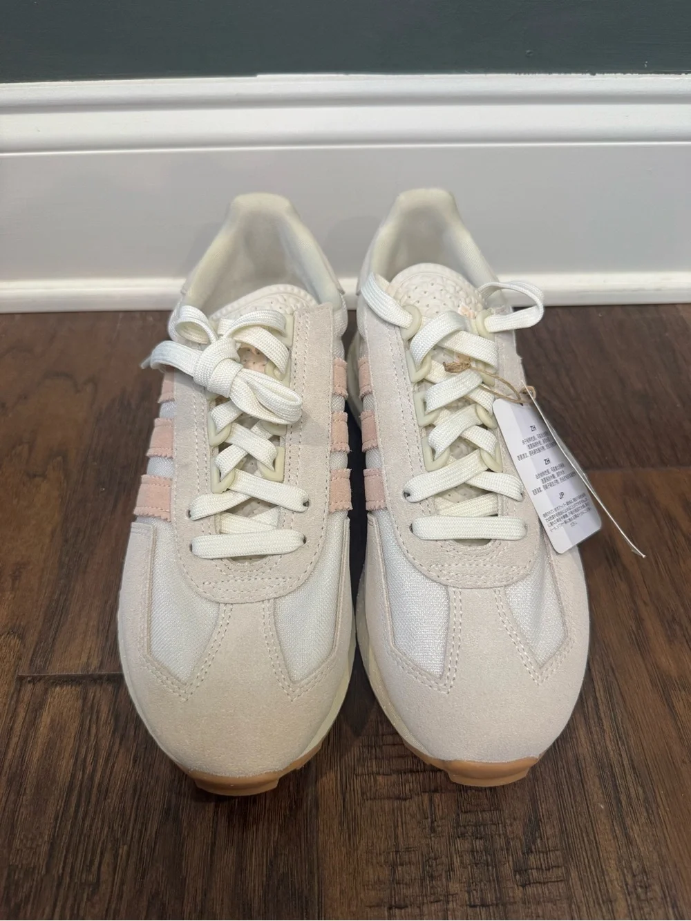 adidas Women's Retro Runner Sneakers - White with Light Pink Stripes